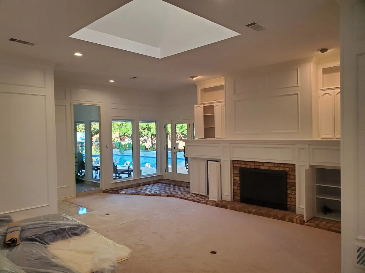Living room painted with white walls and trim